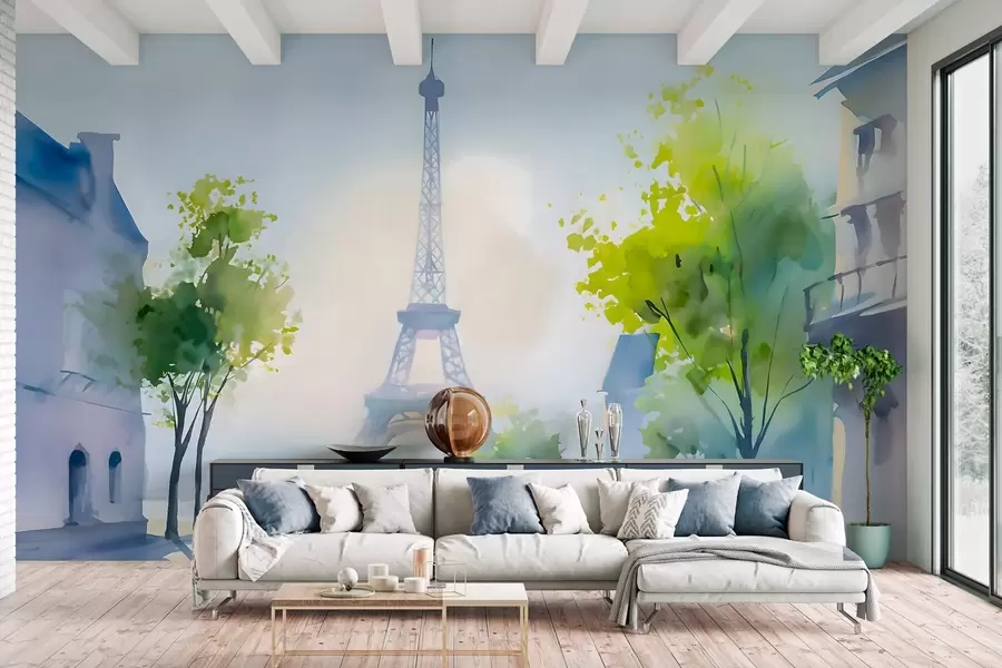 murais de parede Paris, uma paisagem urbana em aquarela à la prima w05566