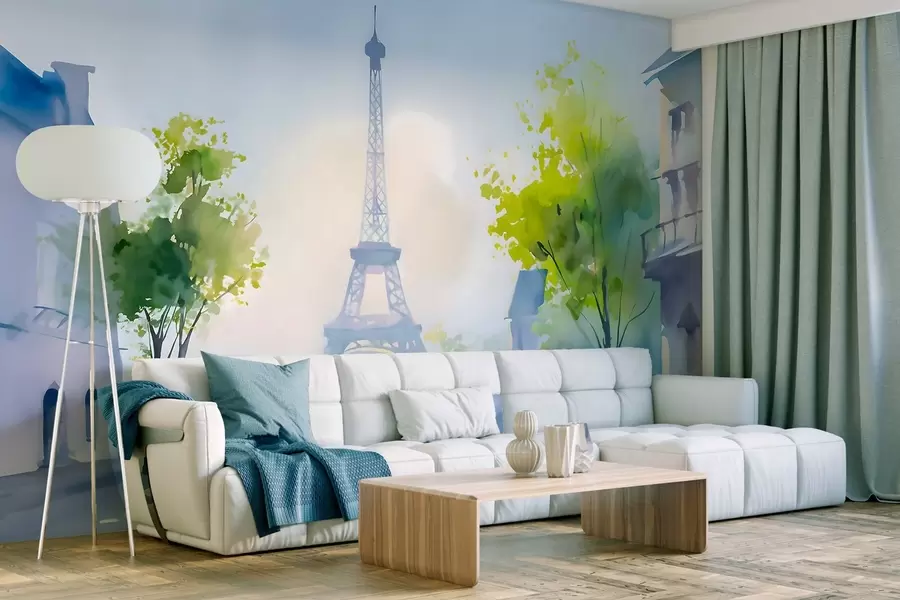 murais de parede Paris, uma paisagem urbana em aquarela à la prima w05566