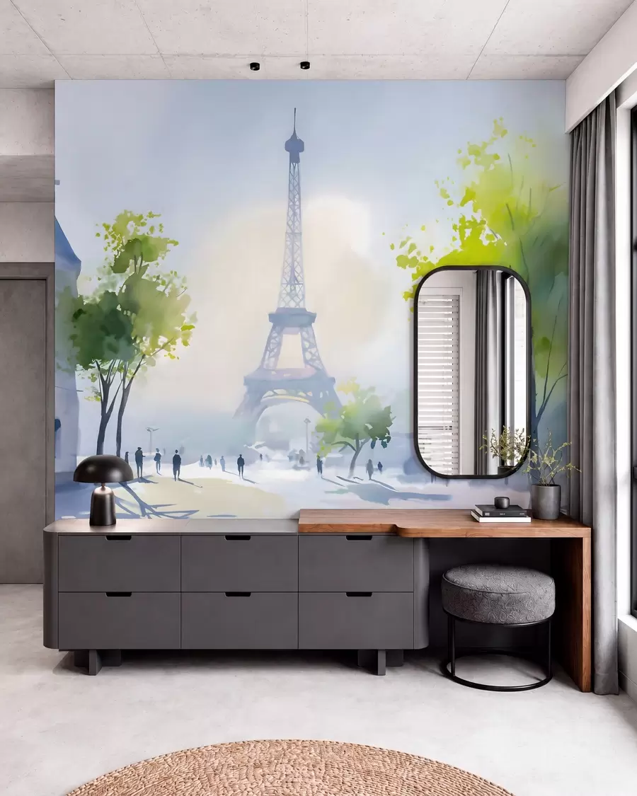 murais de parede Paris, uma paisagem urbana em aquarela à la prima w05566