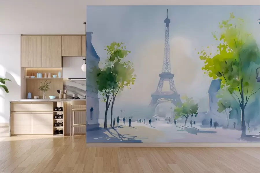 murais de parede Paris, uma paisagem urbana em aquarela à la prima w05566