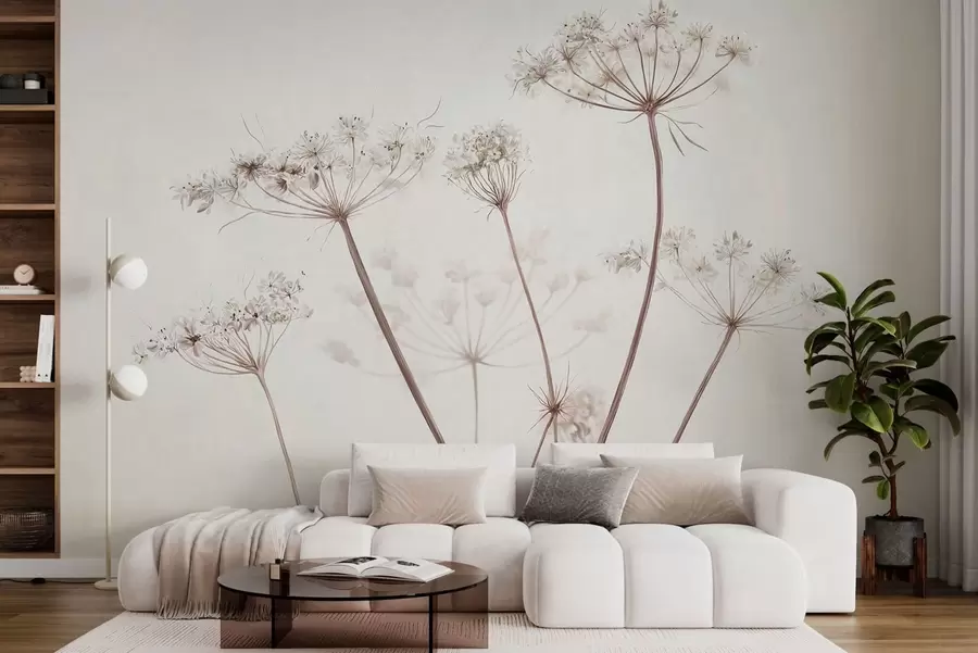 murais de parede Umbelas secas sobre um fundo claro e minimalista w05543
