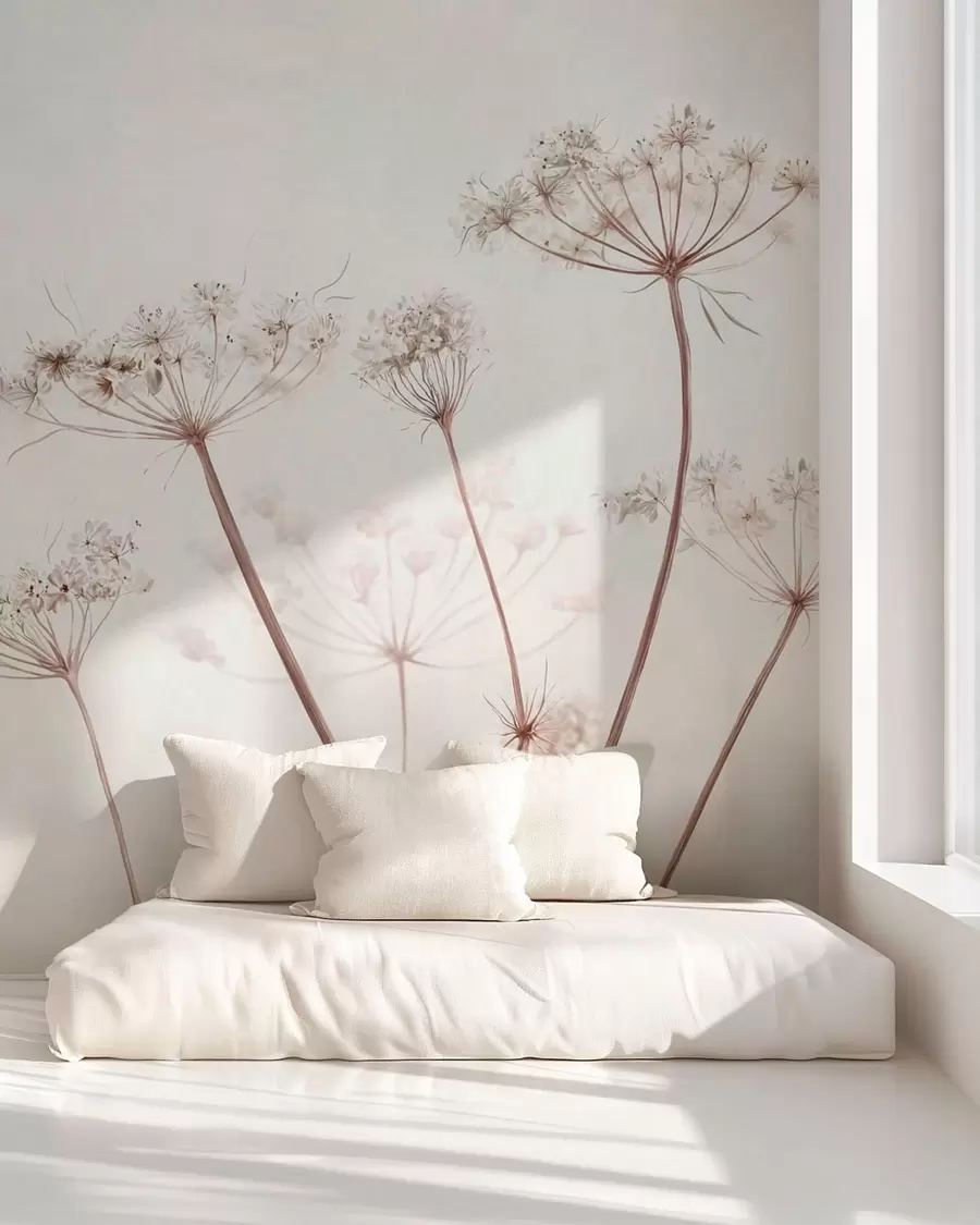 murais de parede Umbelas secas sobre um fundo claro e minimalista w05543