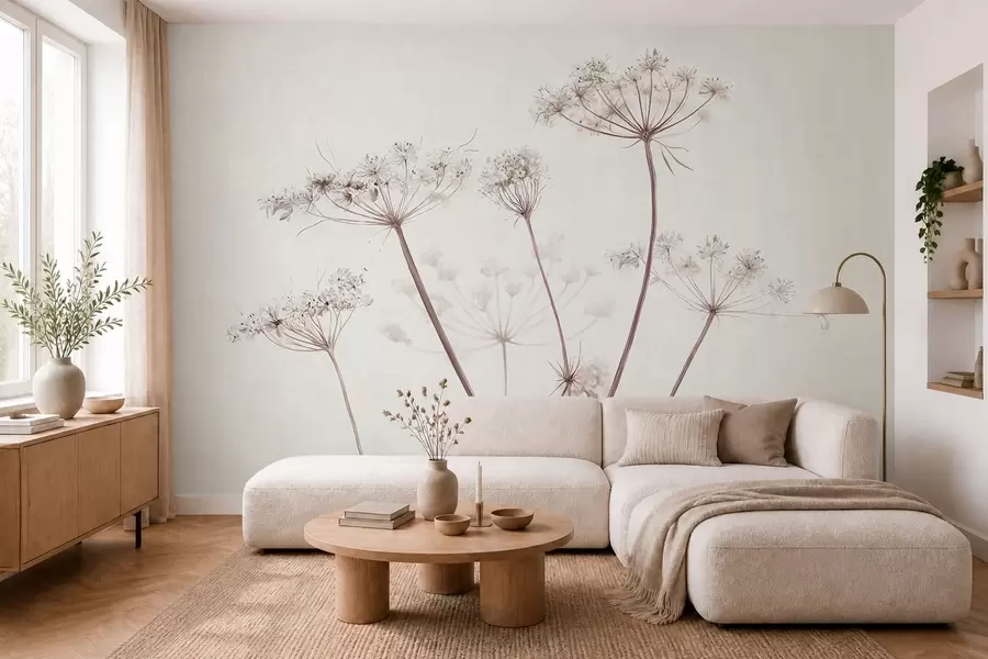 murais de parede Umbelas secas sobre um fundo claro e minimalista w05543