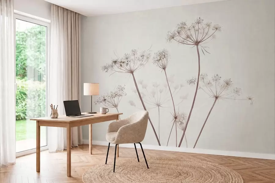 murais de parede Umbelas secas sobre um fundo claro e minimalista w05543