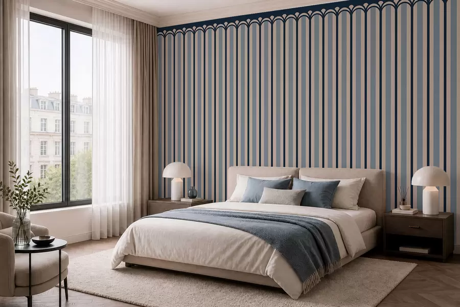 murais de parede Ornamento vertical em tons de creme e azul w05610