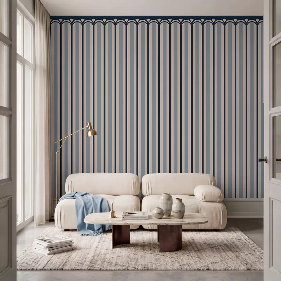 murais de parede Ornamento vertical em tons de creme e azul w05610