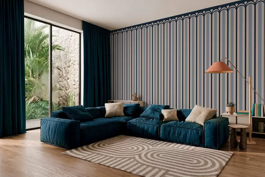 murais de parede Ornamento vertical em tons de creme e azul w05610