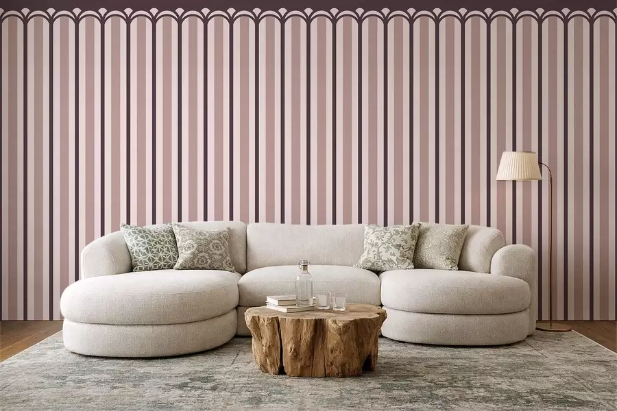 murais de parede Ornamento vertical em tons de creme e ameixa w05610v2
