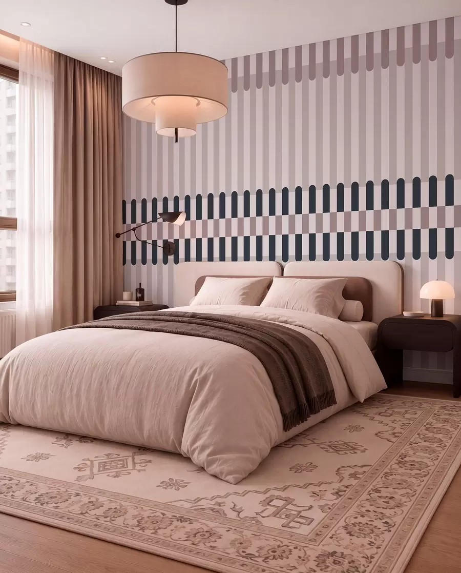 murais de parede Padrão listrado em tons de creme e azul escuro w05150v2