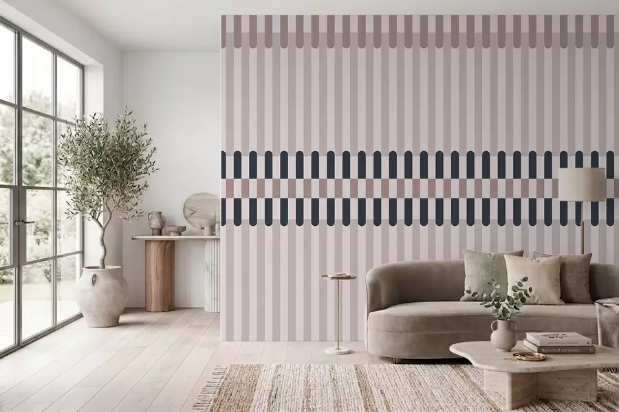 murais de parede Padrão listrado em tons de creme e azul escuro w05150v2