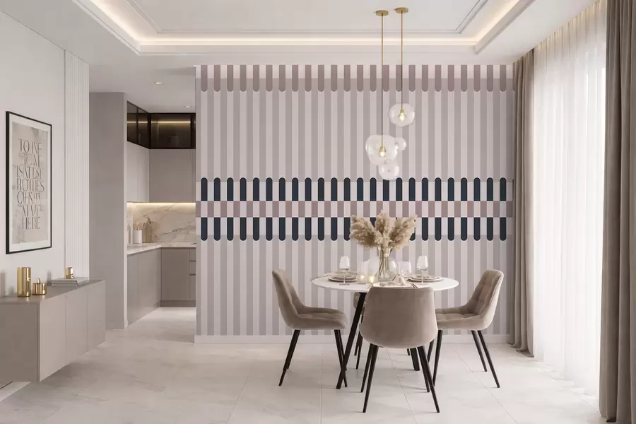 murais de parede Padrão listrado em tons de creme e azul escuro w05150v2