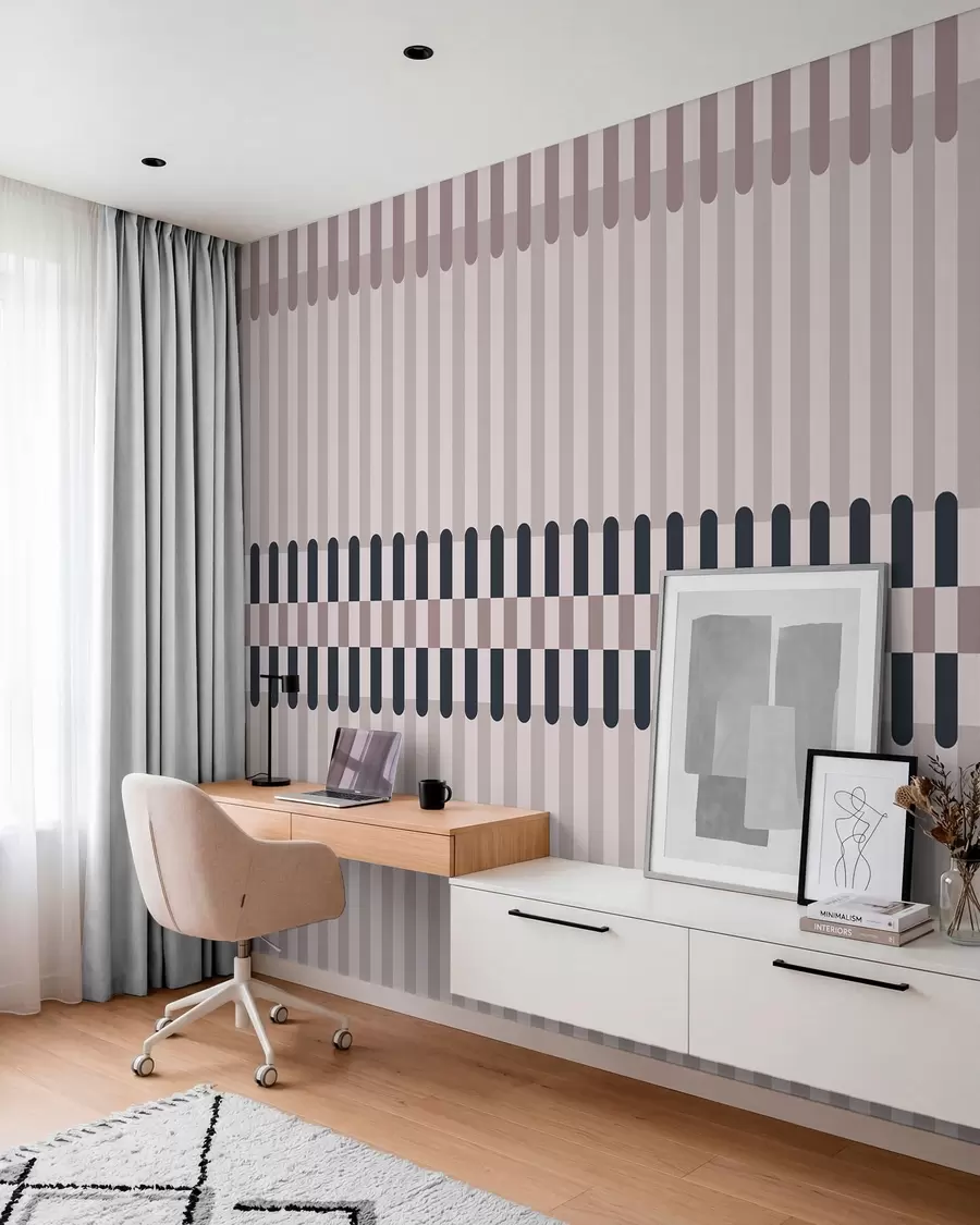 murais de parede Padrão listrado em tons de creme e azul escuro w05150v2