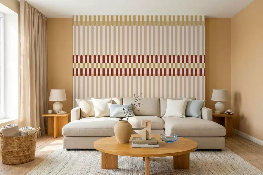 murais de parede Padrão listrado em tons de bege e terracota w05150v3