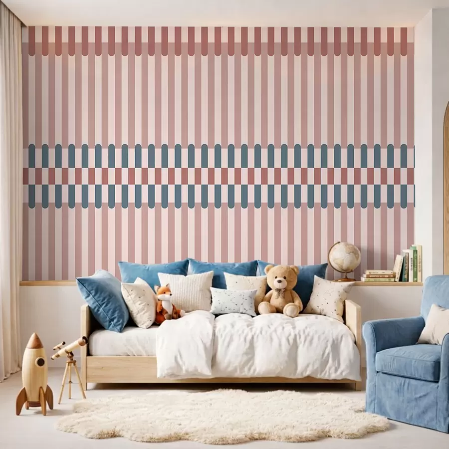 murais de parede Padrão listrado em tons de rosa e azul w05150v5
