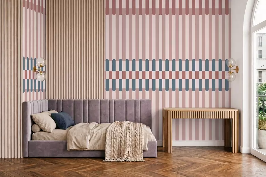 murais de parede Padrão listrado em tons de rosa e azul w05150v5