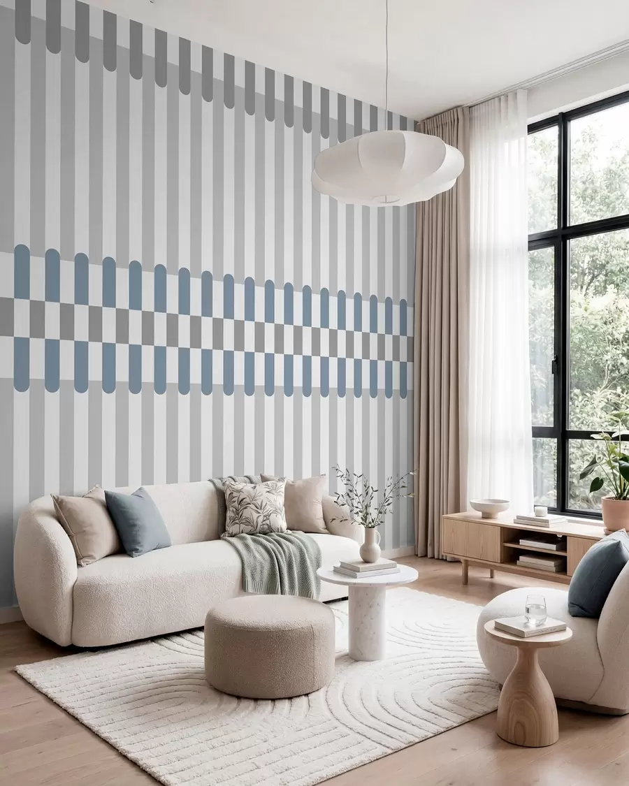 murais de parede Padrão listrado em tons de cinza e azul w05150v6
