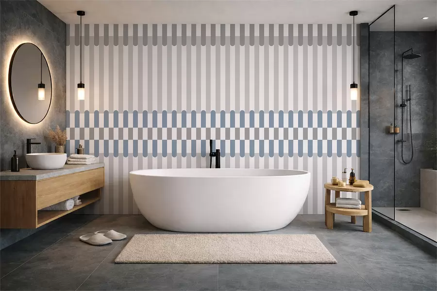 murais de parede Padrão listrado em tons de cinza e azul w05150v6