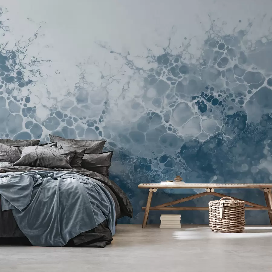 murais de parede Abstração azul arejada com bolhas em estilo aquarela w09673