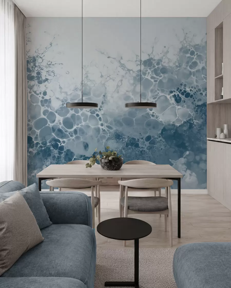 murais de parede Abstração azul arejada com bolhas em estilo aquarela w09673