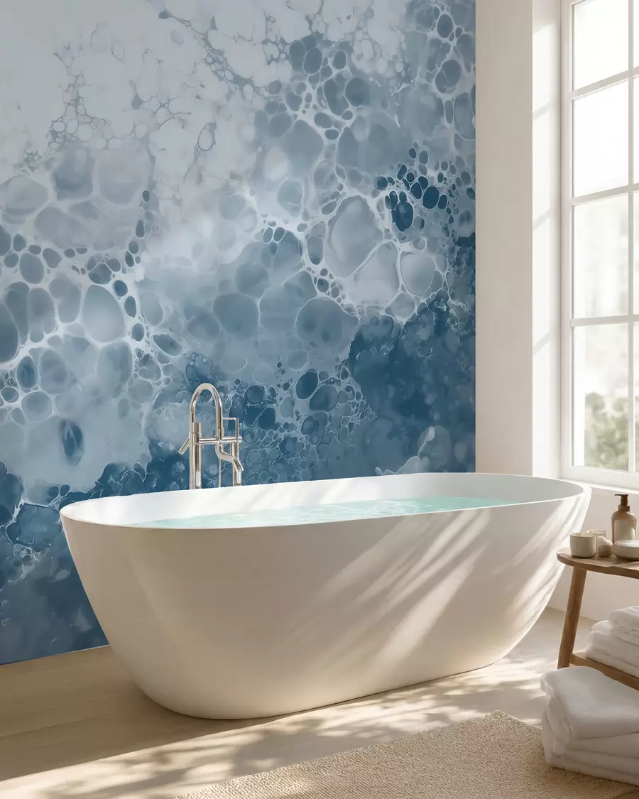 murais de parede Abstração azul arejada com bolhas em estilo aquarela w09673