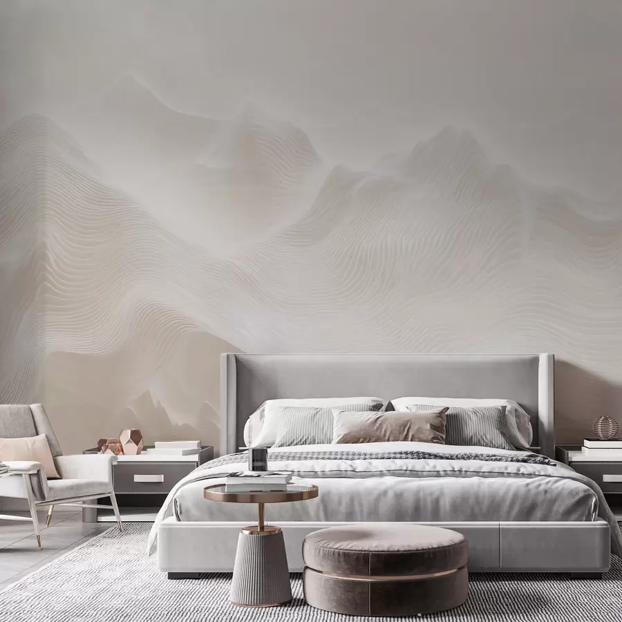 murais de parede Montanhas abstratas onduladas em tons de bege, em estilo minimalista w09713