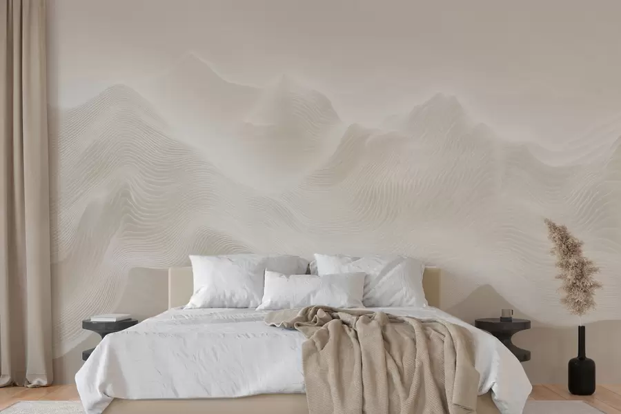 murais de parede Montanhas abstratas onduladas em tons de bege, em estilo minimalista w09713