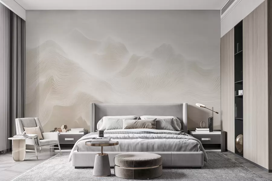 murais de parede Montanhas abstratas onduladas em tons de bege, em estilo minimalista w09713