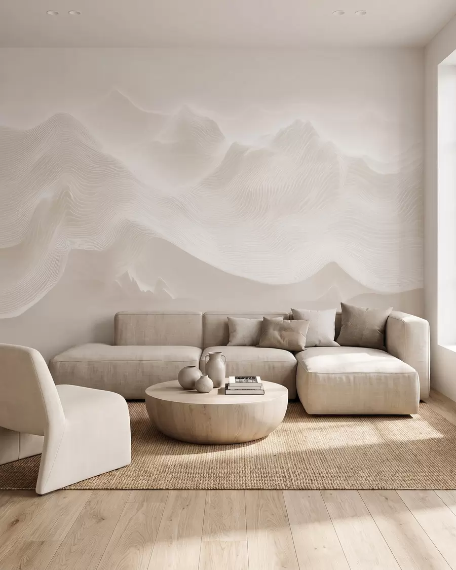 murais de parede Montanhas abstratas onduladas em tons de bege, em estilo minimalista w09713