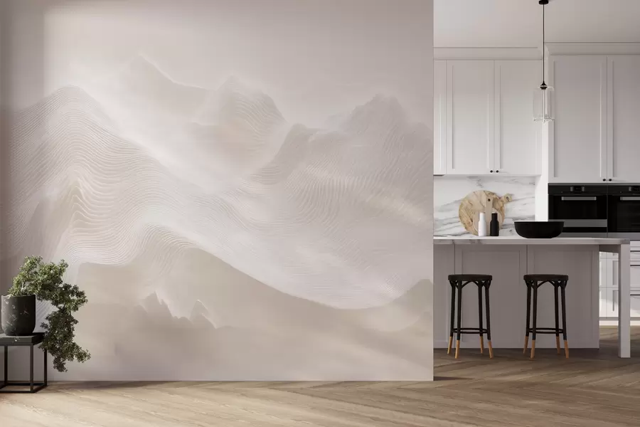 murais de parede Montanhas abstratas onduladas em tons de bege, em estilo minimalista w09713