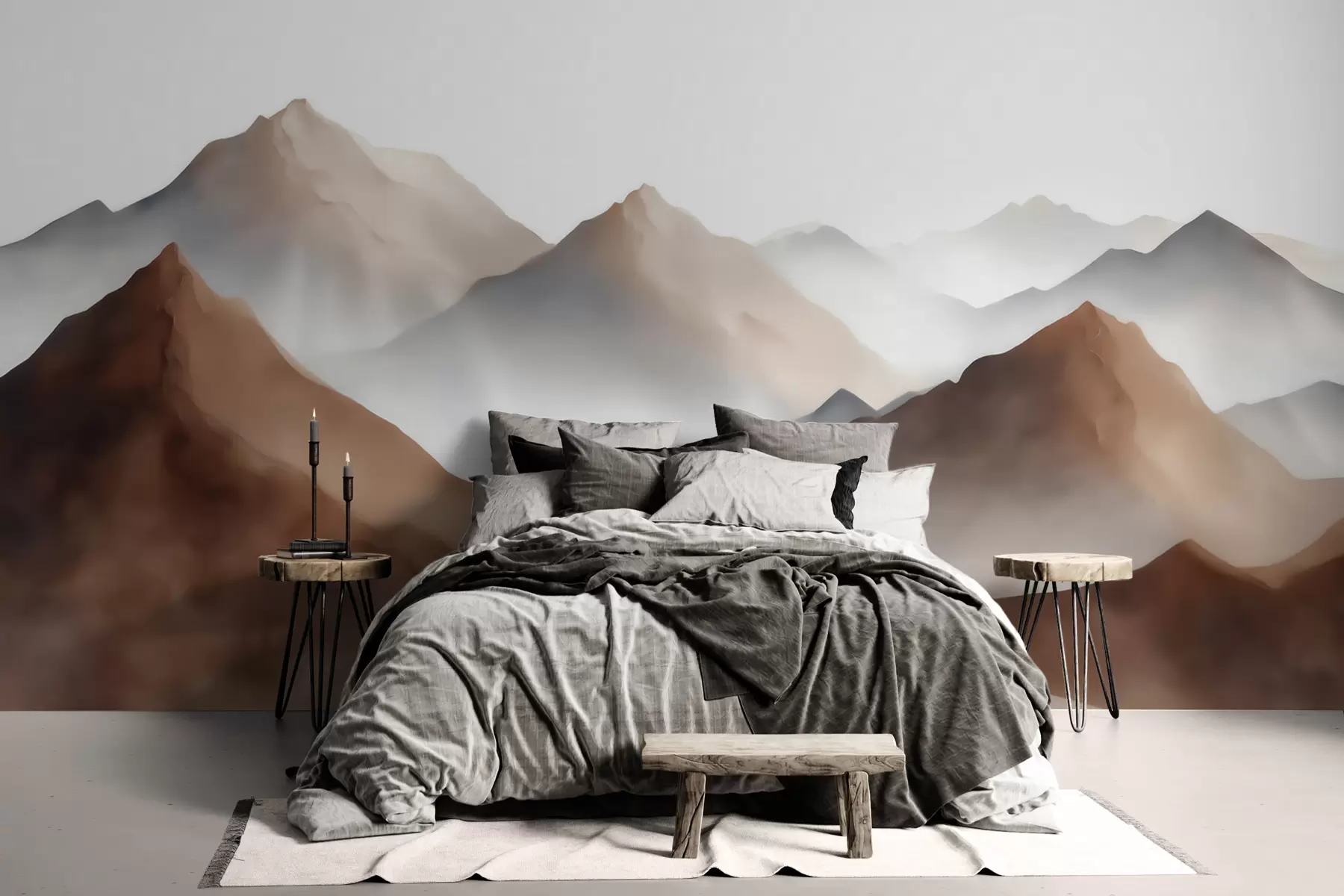 murais de parede Picos de montanhas enevoados em tons de bege e marrom, em estilo aquarela w09857