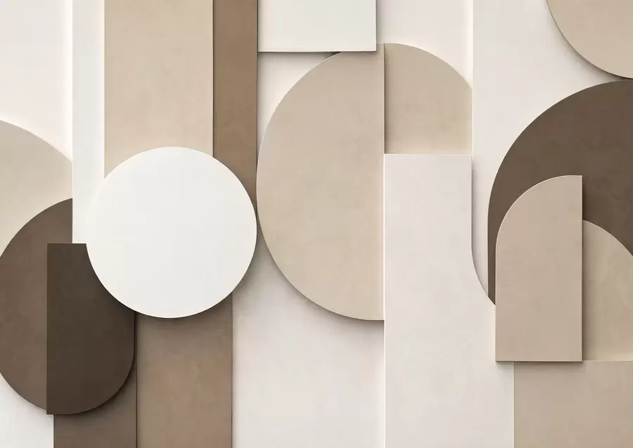 murais de parede Formas geométricas bege texturizadas em uma composição 3D em camadas, arte de parede minimalista e moderna w05598