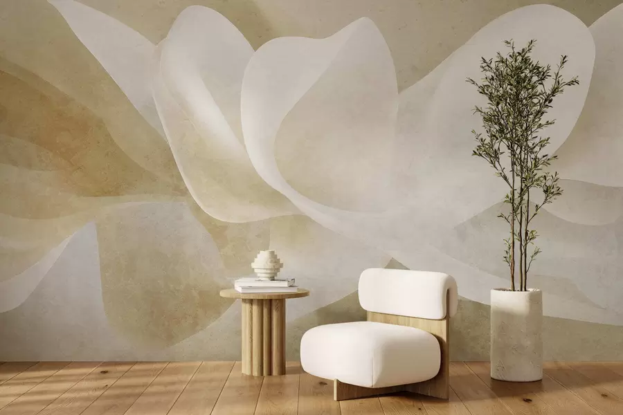 murais de parede Pétalas abstratas em tons pastéis com camadas suaves e translúcidas em estilo aquarela w05603