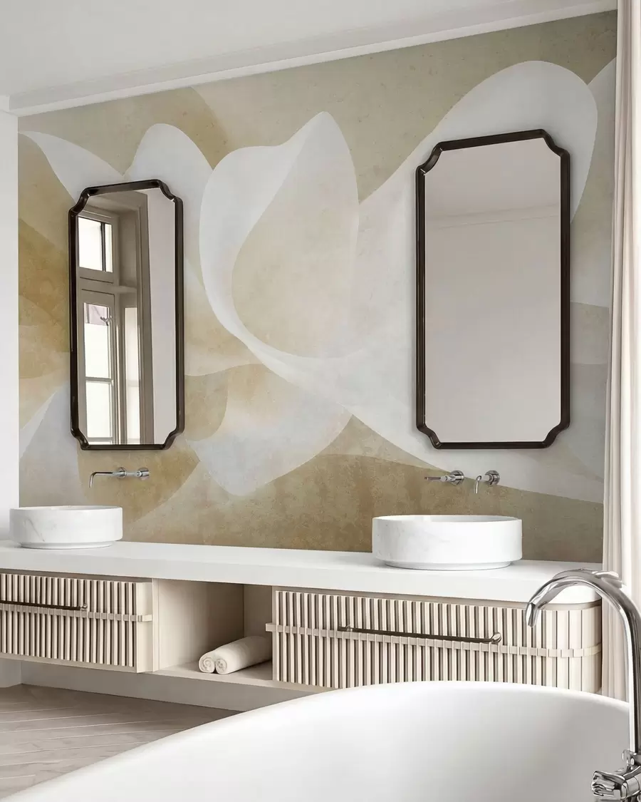 murais de parede Pétalas abstratas em tons pastéis com camadas suaves e translúcidas em estilo aquarela w05603