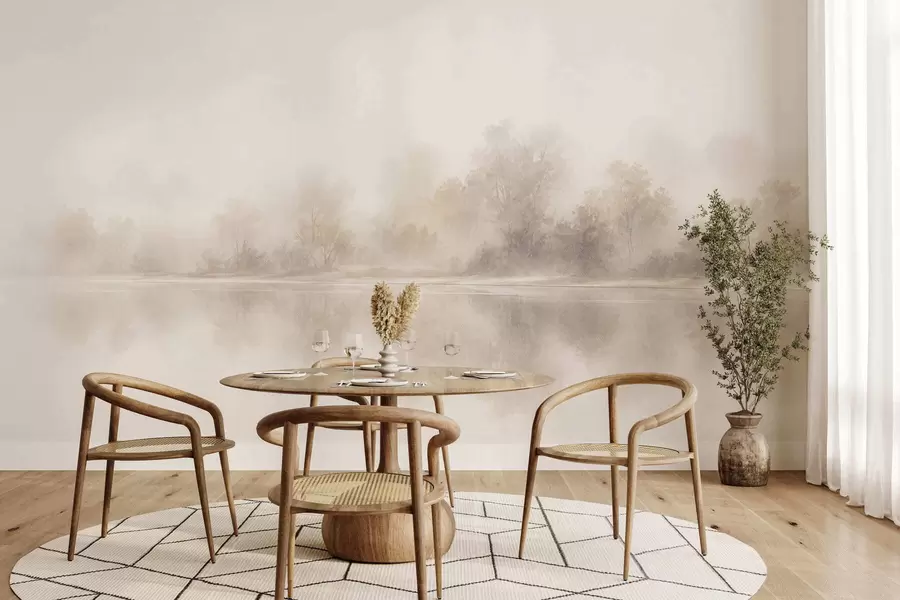 murais de parede Paisagem minimalista enevoada com reflexos delicados em tons neutros e quentes w05606