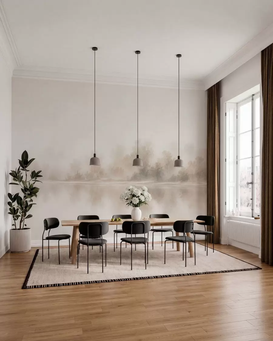 murais de parede Paisagem minimalista enevoada com reflexos delicados em tons neutros e quentes w05606