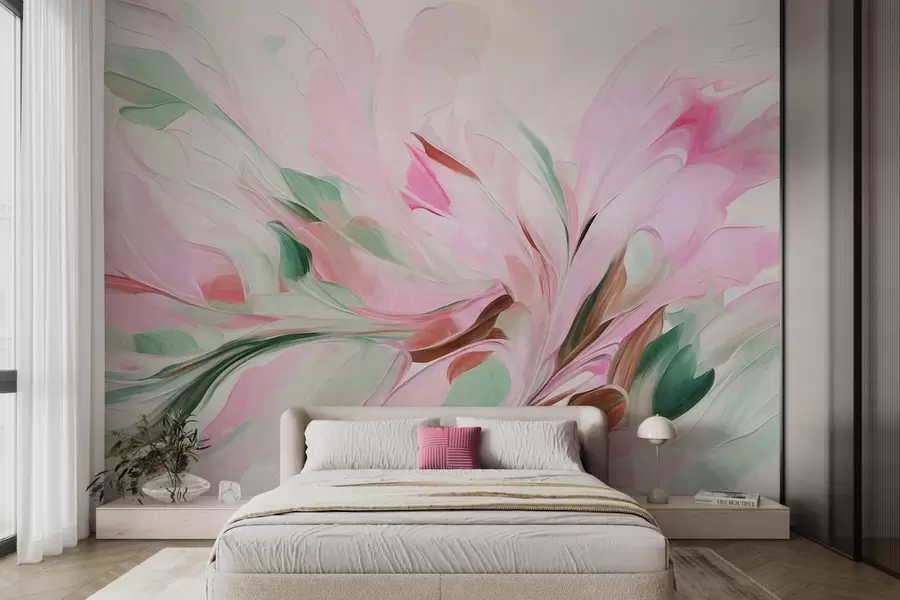 murais de parede Pintura floral abstrata com pinceladas suaves em tons pastéis sobre um fundo claro w09871v1