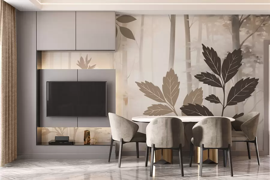 murais de parede Silhuetas da vegetação tendo como pano de fundo uma floresta abstrata w05586