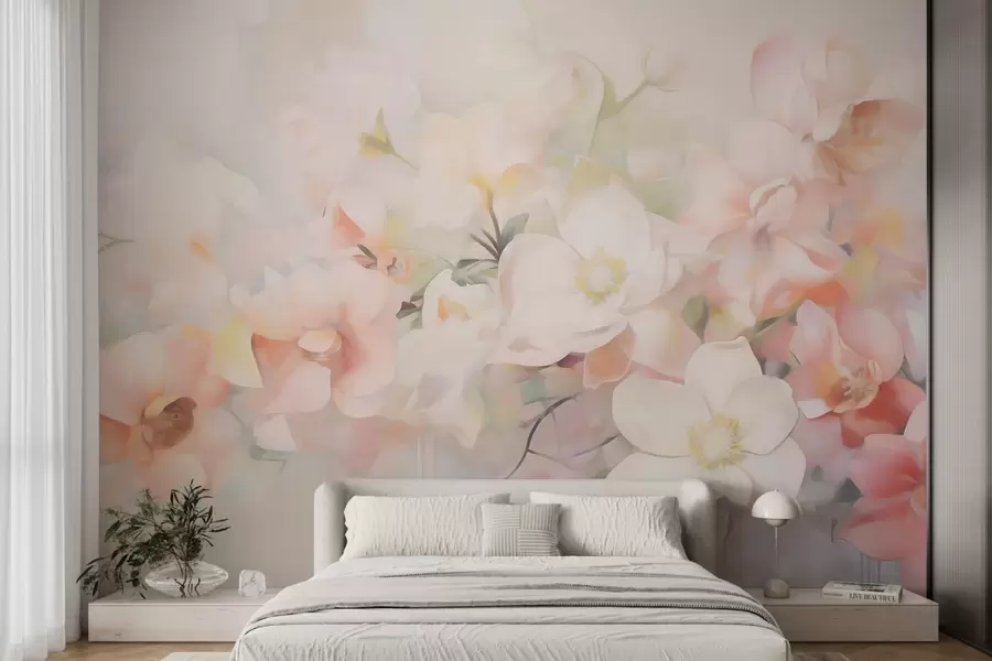 murais de parede Delicadas flores abstratas com efeito de pintura w05594