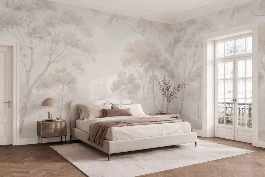 murais de parede Floresta suave e enevoada em tons pastéis w05624v1