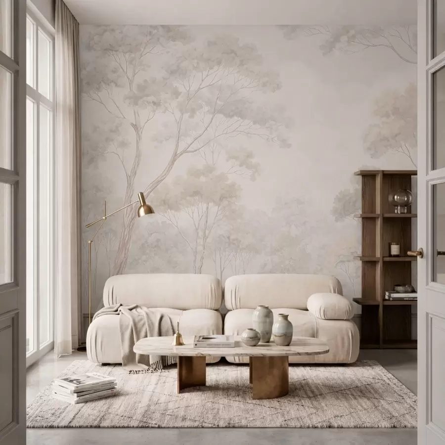 murais de parede Floresta suave e enevoada em tons pastéis w05624v1