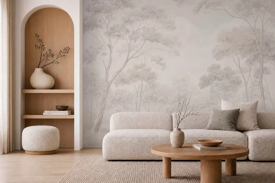 murais de parede Floresta suave e enevoada em tons pastéis w05624v1
