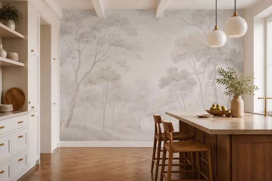 murais de parede Floresta suave e enevoada em tons pastéis w05624v1