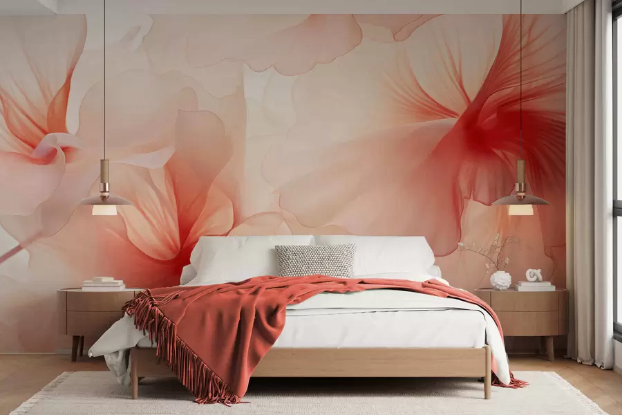 murais de parede Flores em tons suaves, com pétalas leves e translúcidas em estilo aquarela, numa elegante composição floral w05360
