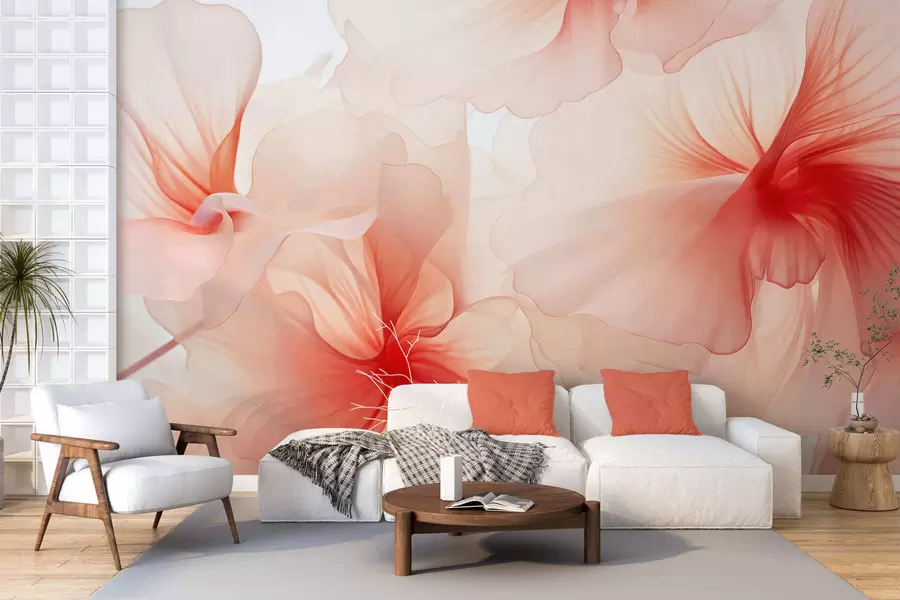 murais de parede Flores em tons suaves, com pétalas leves e translúcidas em estilo aquarela, numa elegante composição floral w05360