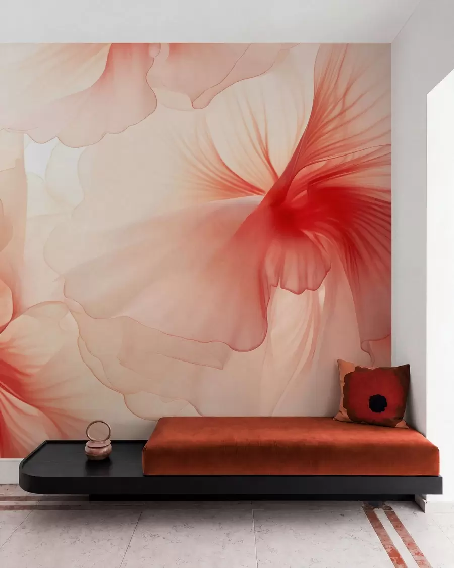 murais de parede Flores em tons suaves, com pétalas leves e translúcidas em estilo aquarela, numa elegante composição floral w05360