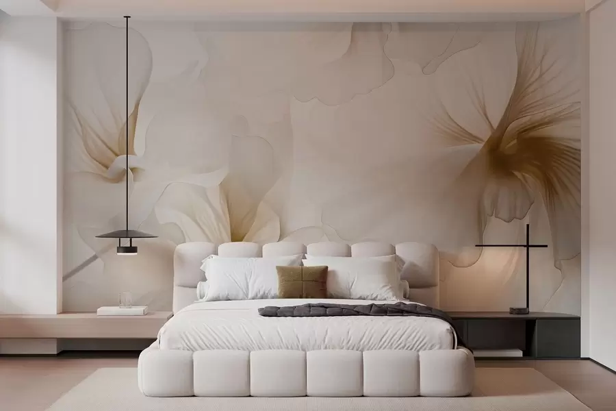 murais de parede Flores em tons suaves, com pétalas leves e translúcidas em estilo aquarela, numa elegante composição floral w05360v1