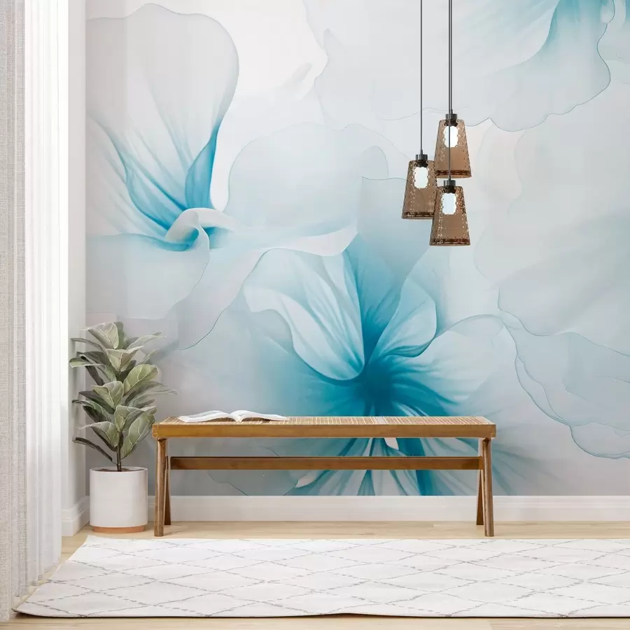 murais de parede Flores em tons suaves, com pétalas leves e translúcidas em estilo aquarela, numa elegante composição floral w05360v2