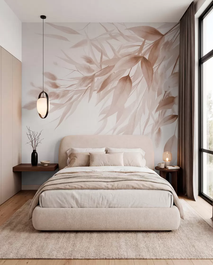 murais de parede Grama seca com textura, capim-dos-pampas e folhas, pintadas em um estilo suave de aquarela w09868v1