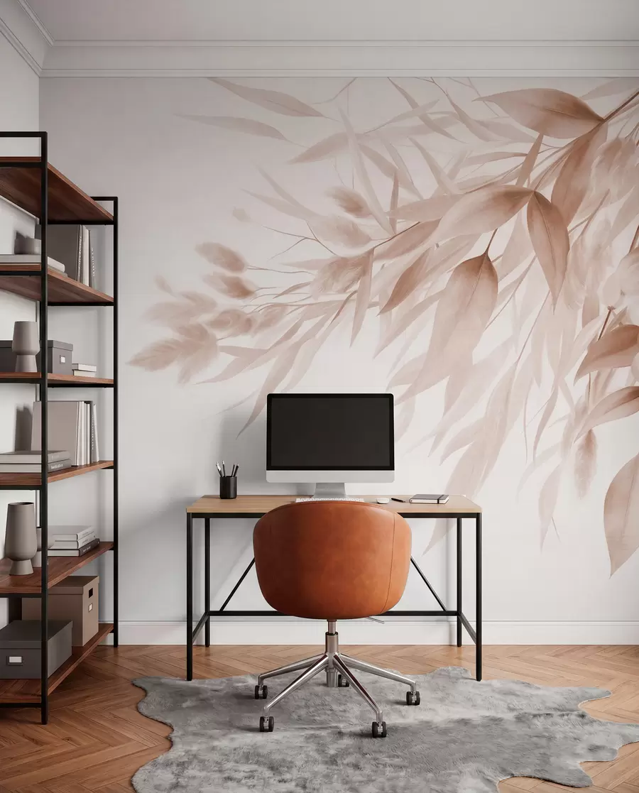 murais de parede Grama seca com textura, capim-dos-pampas e folhas, pintadas em um estilo suave de aquarela w09868v1