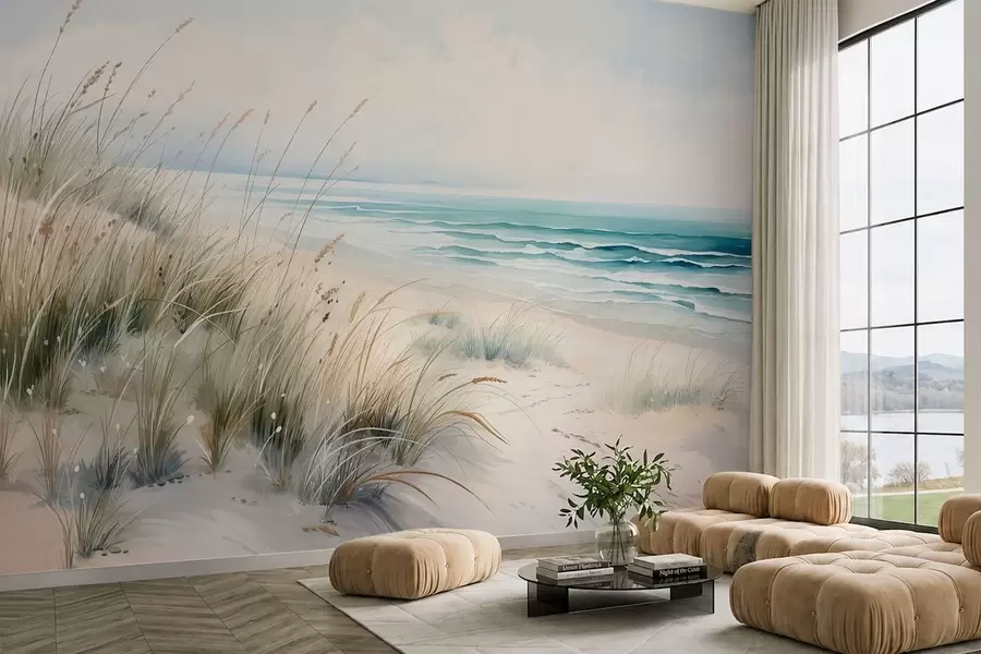 murais de parede Praia de areia com ondas e dunas w05537